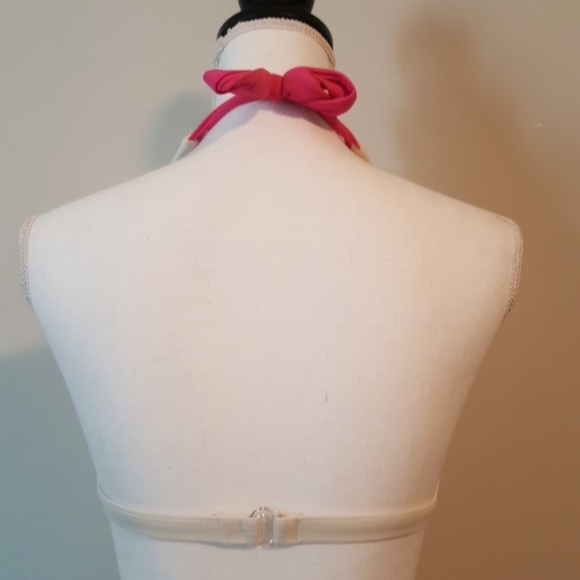 V neck tie neck bikini top. Pink white and orange - Picture 3 of 6